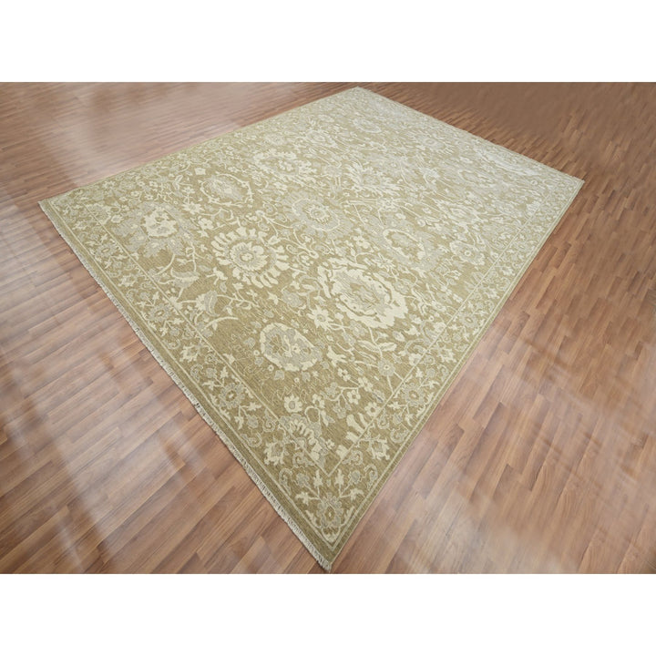 9'0" x 12'0" New Hand Knotted Green Wool Rectangle Oriental Rug - MOA10276165