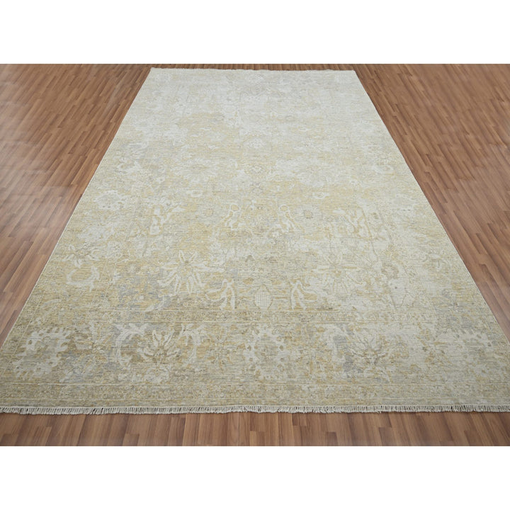 9'1" x 12'2" New Hand Knotted Beige Wool Rectangle Oriental Rug - MOA10276168