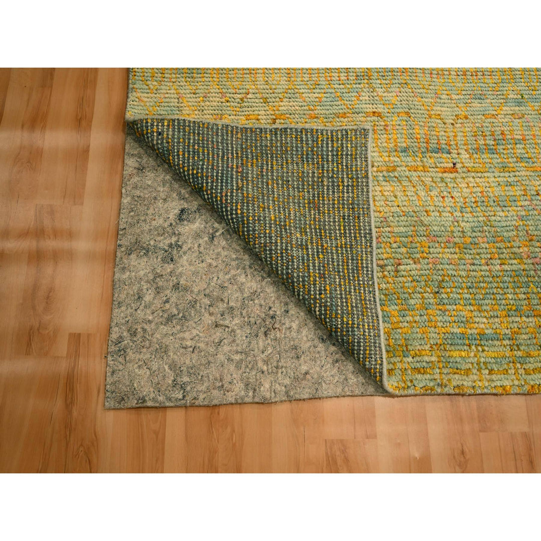 9'9" x 13'5" New Hand Knotted Yellow Wool & Sari Silk Rectangle Oriental Rug - MOA10276171