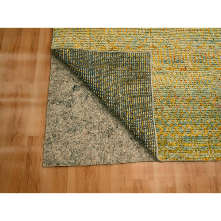 9'9" x 13'5" New Hand Knotted Yellow Wool & Sari Silk Rectangle Oriental Rug - MOA10276171