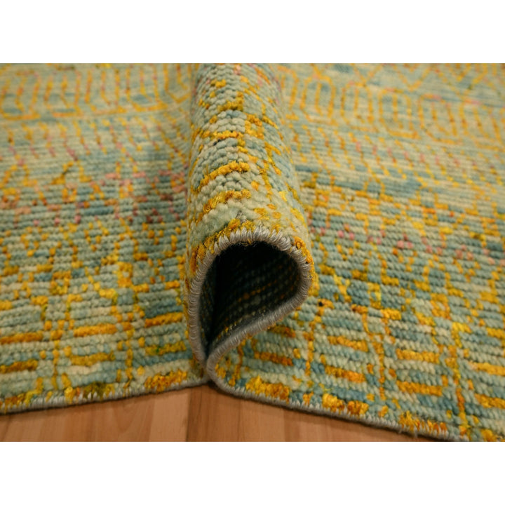 9'9" x 13'5" New Hand Knotted Yellow Wool & Sari Silk Rectangle Oriental Rug - MOA10276171