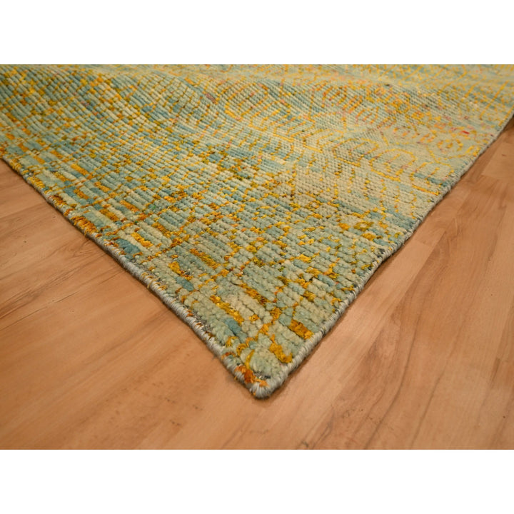 9'9" x 13'5" New Hand Knotted Yellow Wool & Sari Silk Rectangle Oriental Rug - MOA10276171