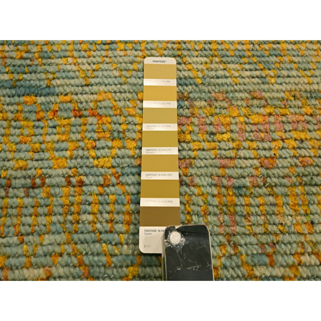9'9" x 13'5" New Hand Knotted Yellow Wool & Sari Silk Rectangle Oriental Rug - MOA10276171