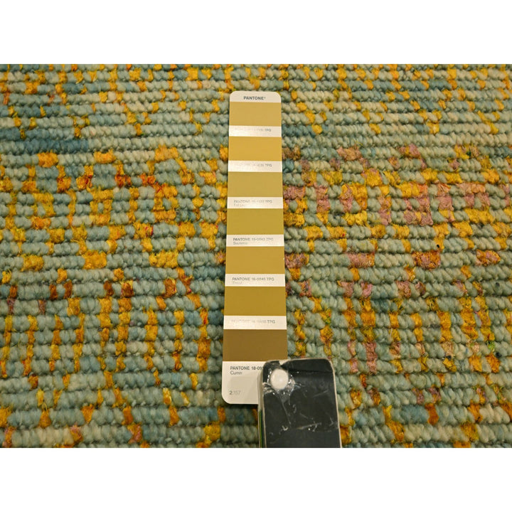 9'9" x 13'5" New Hand Knotted Yellow Wool & Sari Silk Rectangle Oriental Rug - MOA10276171