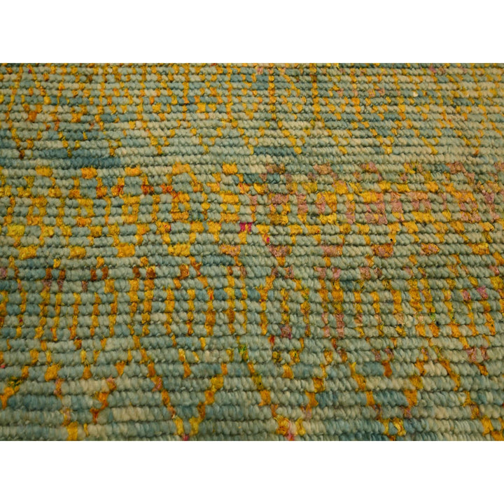 9'9" x 13'5" New Hand Knotted Yellow Wool & Sari Silk Rectangle Oriental Rug - MOA10276171