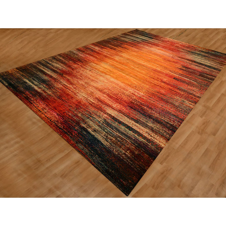 9'10" x 14'1" New Hand Knotted Yellow Sari Silk Rectangle Oriental Rug - MOA10276172