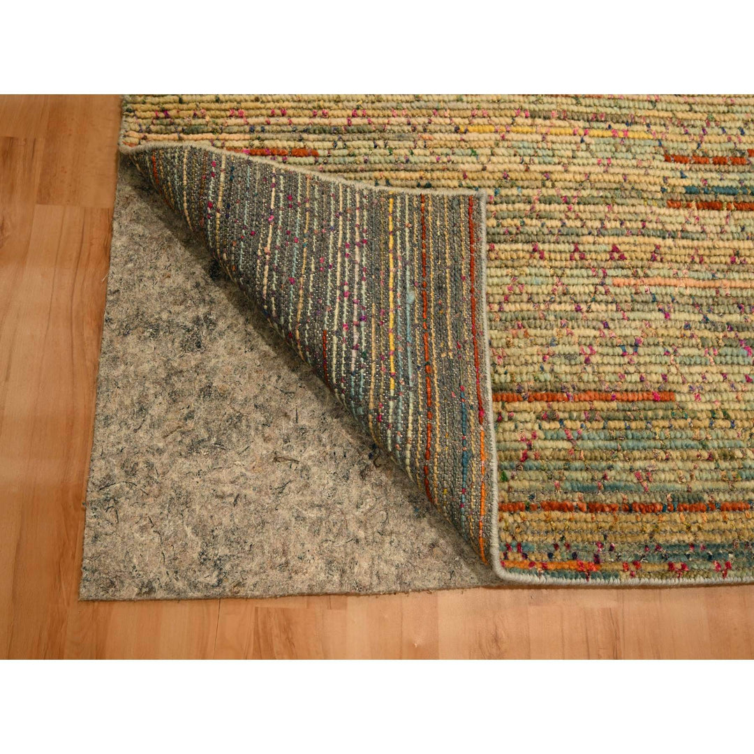9'1" x 12'2" New Hand Knotted Beige Wool & Sari Silk Rectangle Oriental Rug - MOA10276173