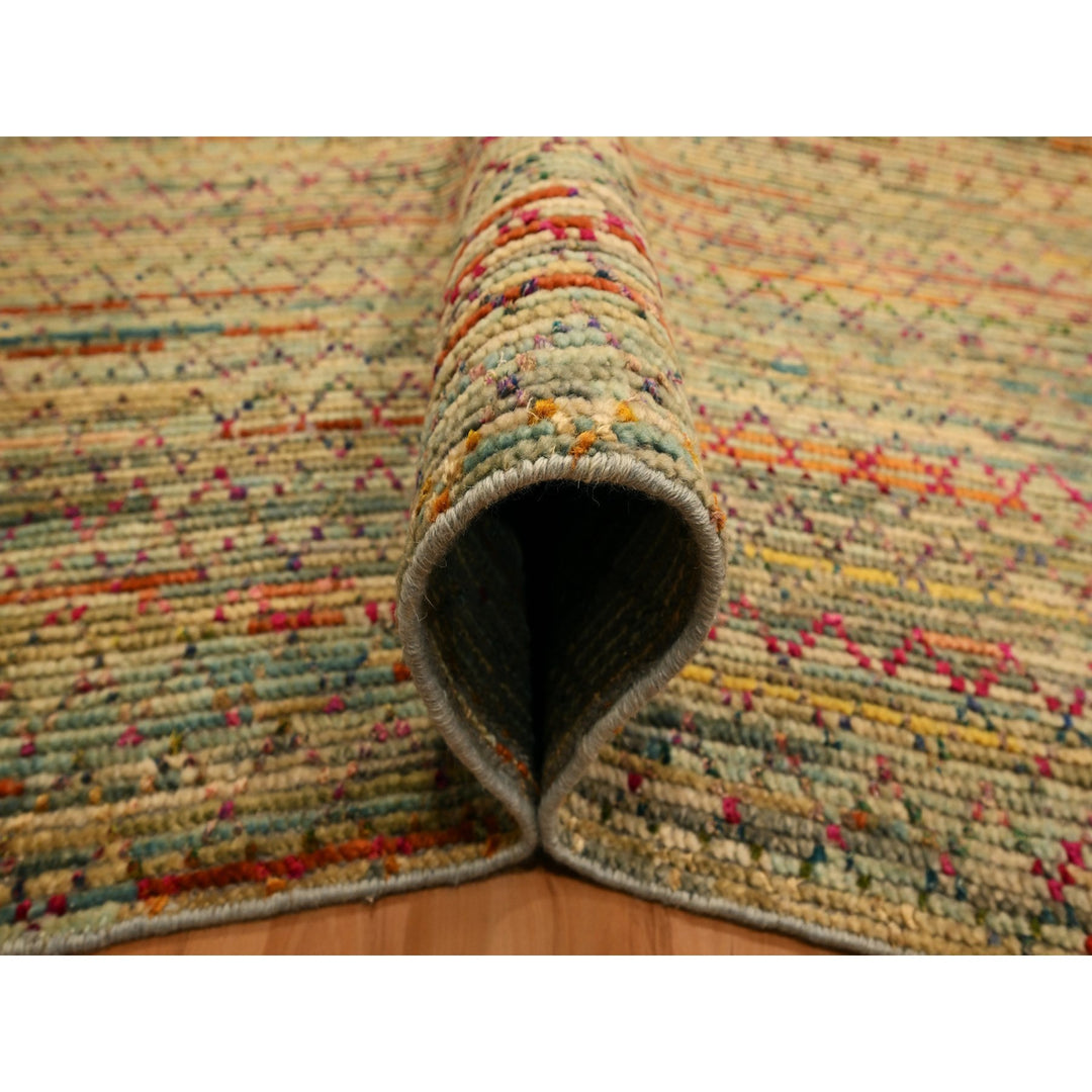 9'1" x 12'2" New Hand Knotted Beige Wool & Sari Silk Rectangle Oriental Rug - MOA10276173