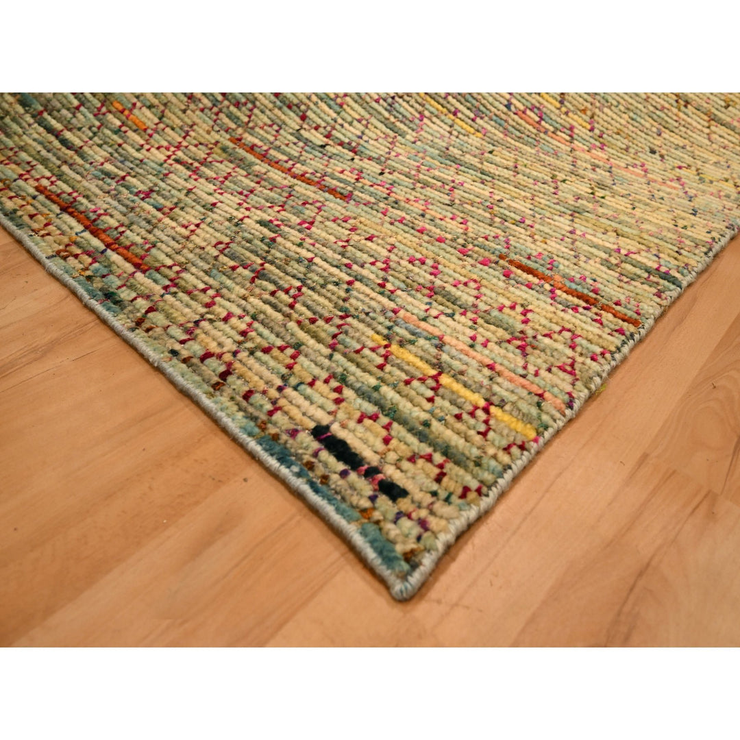 9'1" x 12'2" New Hand Knotted Beige Wool & Sari Silk Rectangle Oriental Rug - MOA10276173