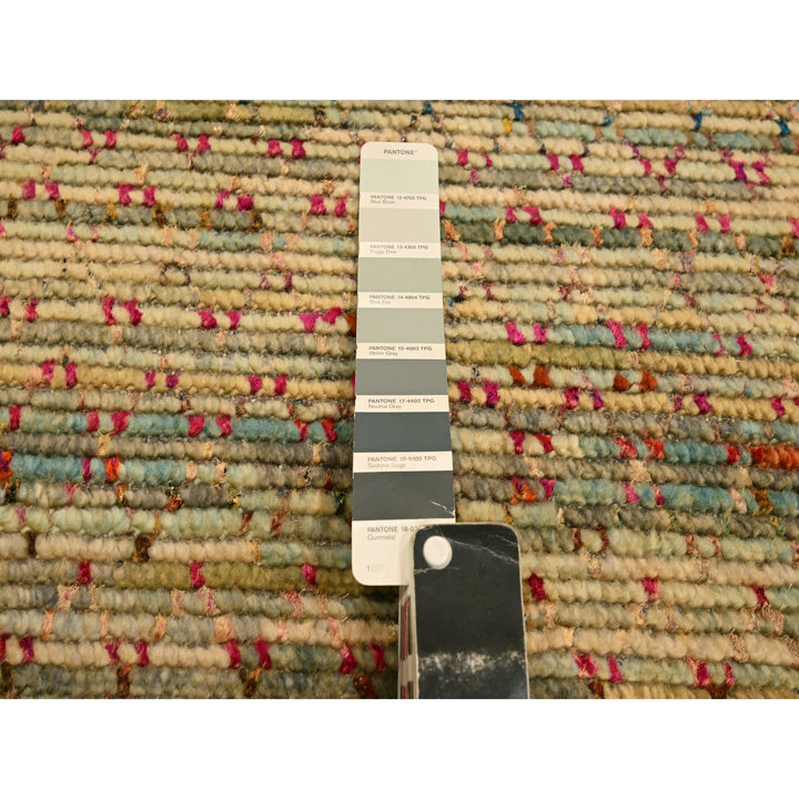 9'1" x 12'2" New Hand Knotted Beige Wool & Sari Silk Rectangle Oriental Rug - MOA10276173