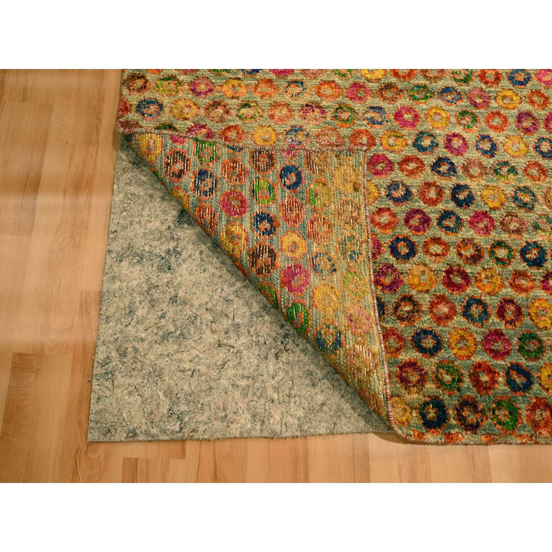 10'2" x 13'11" New Hand Knotted Yellow Wool & Sari Silk Rectangle Oriental Rug - MOA10276174