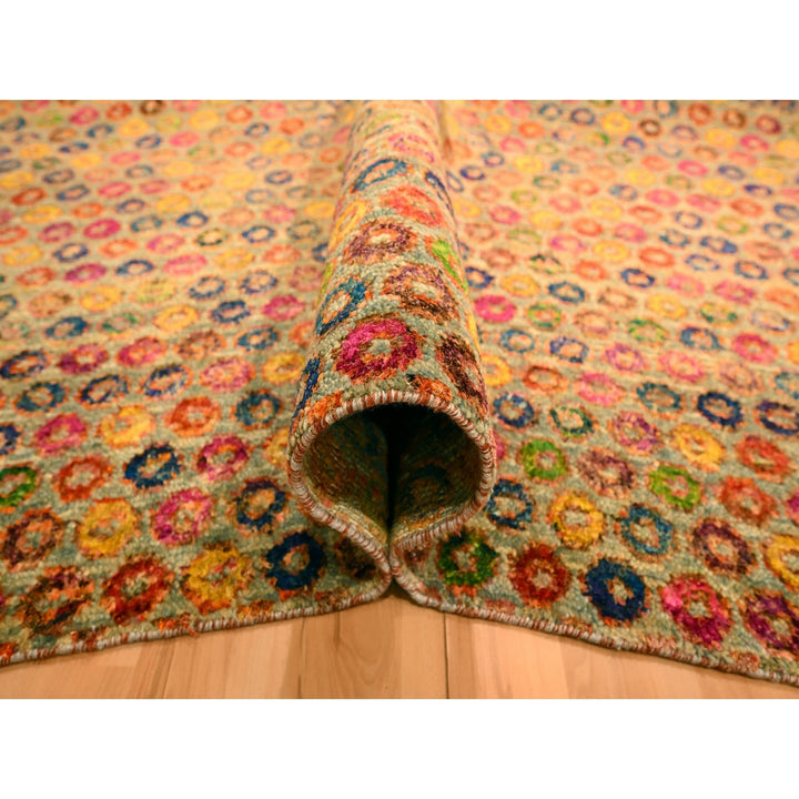 10'2" x 13'11" New Hand Knotted Yellow Wool & Sari Silk Rectangle Oriental Rug - MOA10276174