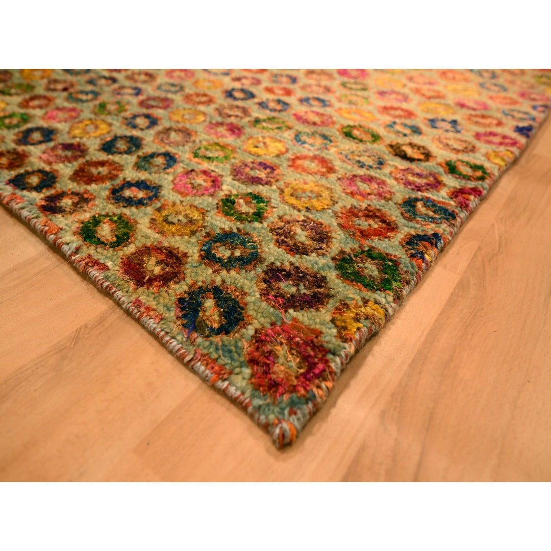 10'2" x 13'11" New Hand Knotted Yellow Wool & Sari Silk Rectangle Oriental Rug - MOA10276174