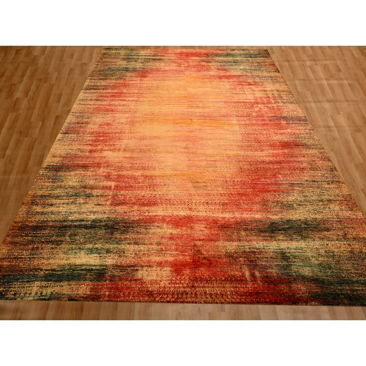 8'11" x 12'0" New Hand Knotted Yellow Sari Silk Rectangle Oriental Rug - MOA10276175