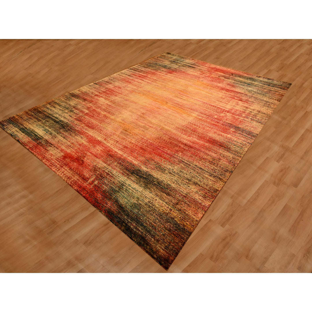 8'11" x 12'0" New Hand Knotted Yellow Sari Silk Rectangle Oriental Rug - MOA10276175