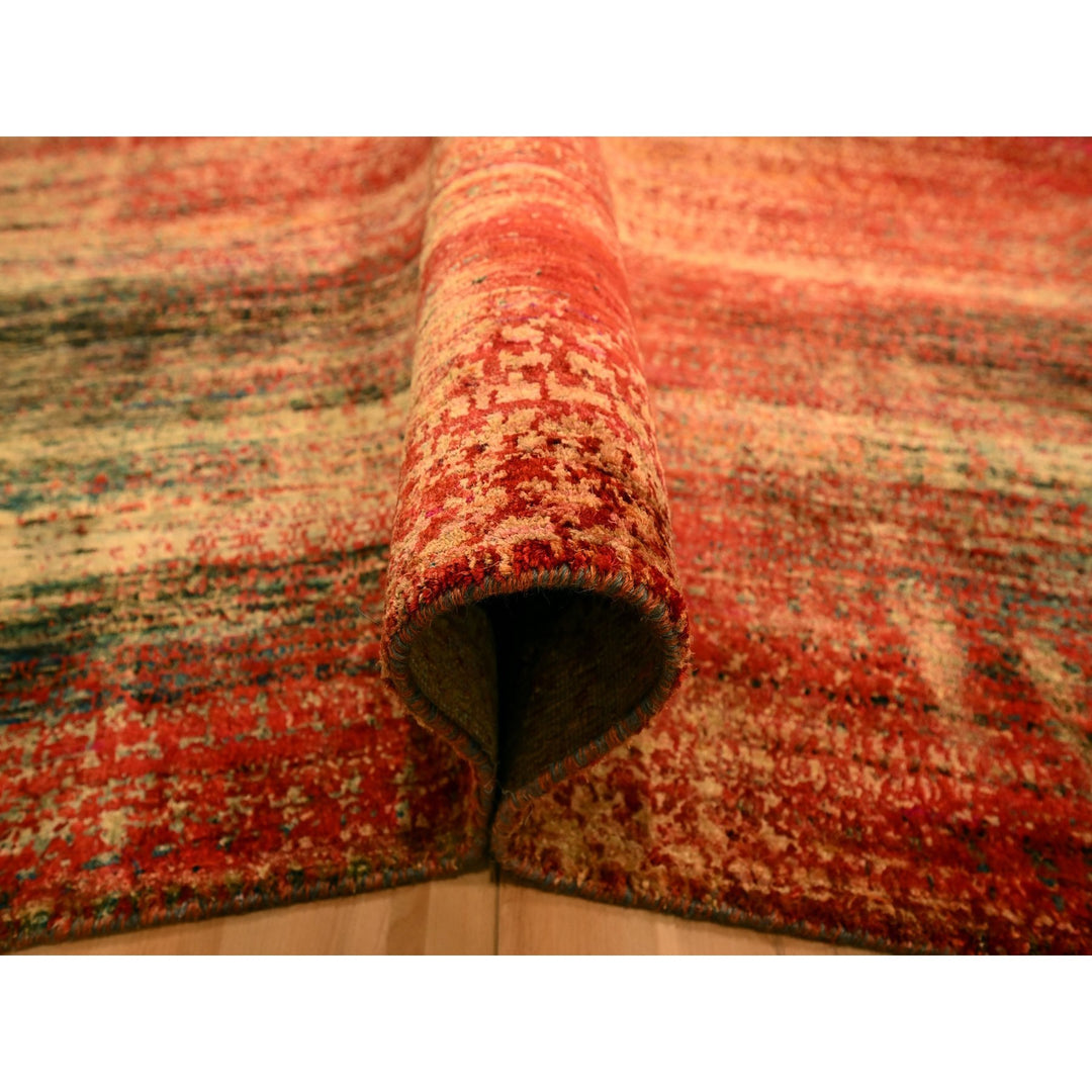 8'11" x 12'0" New Hand Knotted Yellow Sari Silk Rectangle Oriental Rug - MOA10276175