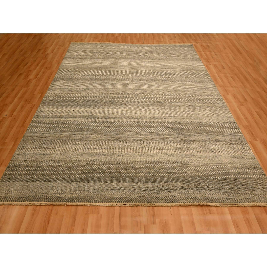 8'0" x 10'3" New Hand Knotted Grey Wool Rectangle Oriental Rug - MOA10276178