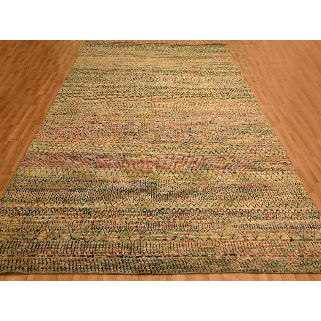 8'11" x 12'3" New Hand Knotted Brown Wool & Sari Silk Rectangle Oriental Rug - MOA10276181