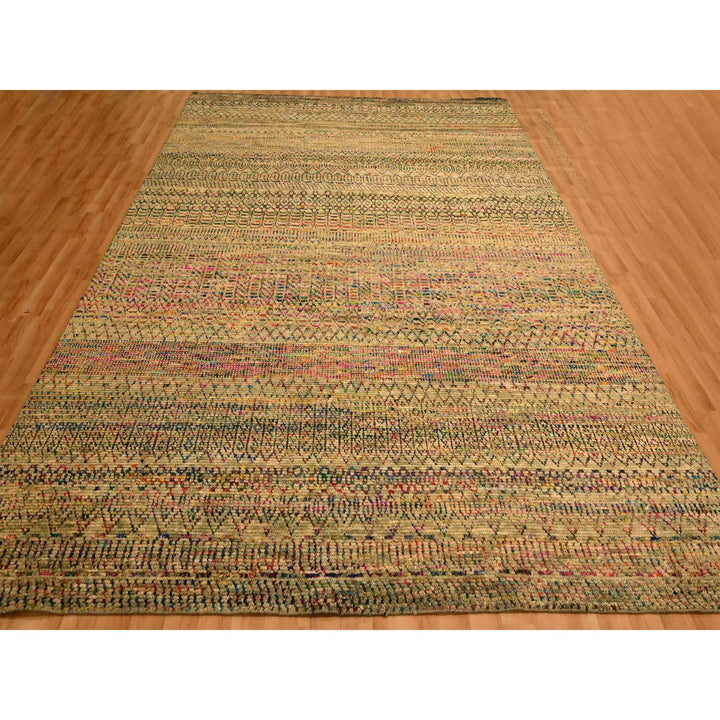 8'11" x 12'3" New Hand Knotted Brown Wool & Sari Silk Rectangle Oriental Rug - MOA10276181