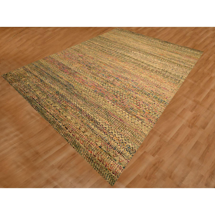 8'11" x 12'3" New Hand Knotted Brown Wool & Sari Silk Rectangle Oriental Rug - MOA10276181