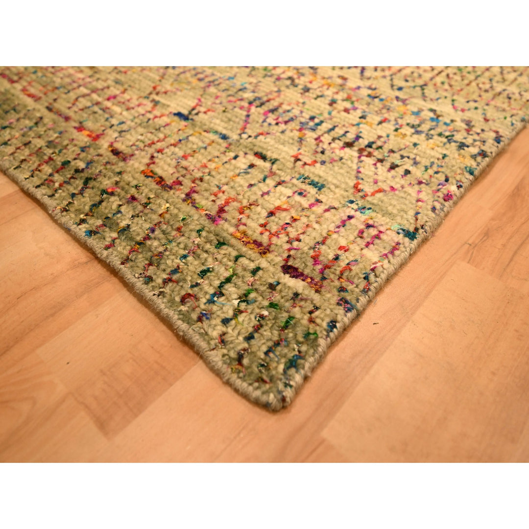 8'11" x 12'3" New Hand Knotted Brown Wool & Sari Silk Rectangle Oriental Rug - MOA10276181