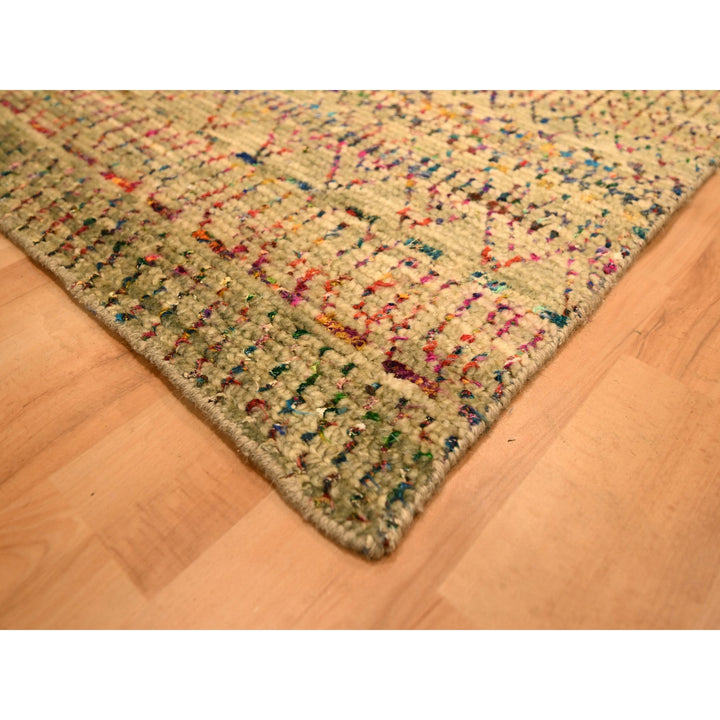 8'11" x 12'3" New Hand Knotted Brown Wool & Sari Silk Rectangle Oriental Rug - MOA10276181
