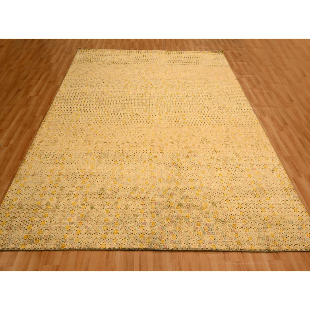 8'1" x 10'1" New Hand Knotted Beige Wool & Sari Silk Rectangle Oriental Rug - MOA10276184