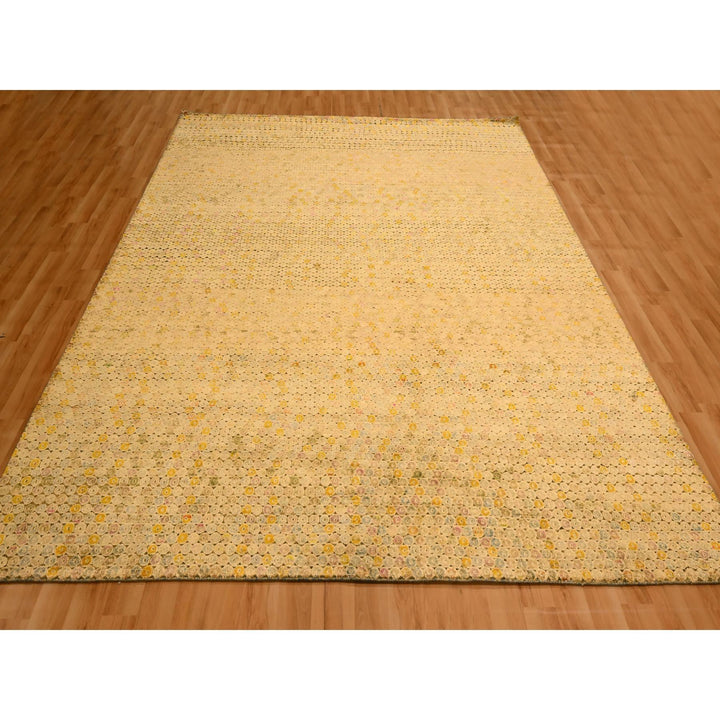 8'1" x 10'1" New Hand Knotted Beige Wool & Sari Silk Rectangle Oriental Rug - MOA10276184