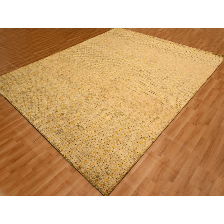 8'1" x 10'1" New Hand Knotted Beige Wool & Sari Silk Rectangle Oriental Rug - MOA10276184