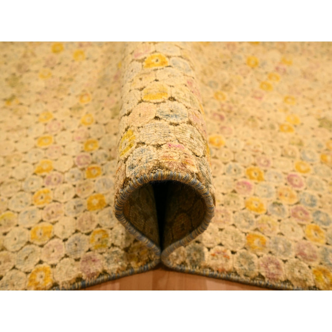 8'1" x 10'1" New Hand Knotted Beige Wool & Sari Silk Rectangle Oriental Rug - MOA10276184