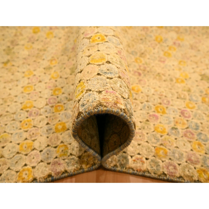 8'1" x 10'1" New Hand Knotted Beige Wool & Sari Silk Rectangle Oriental Rug - MOA10276184