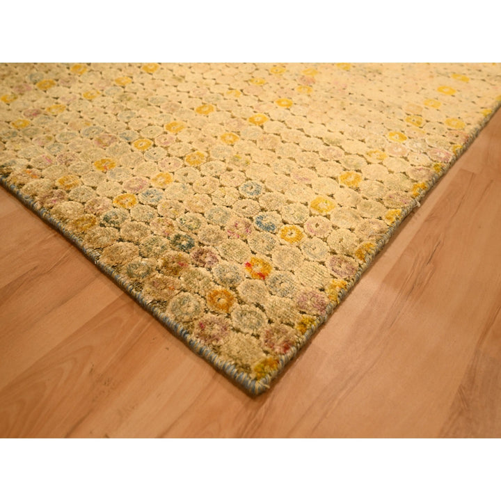 8'1" x 10'1" New Hand Knotted Beige Wool & Sari Silk Rectangle Oriental Rug - MOA10276184