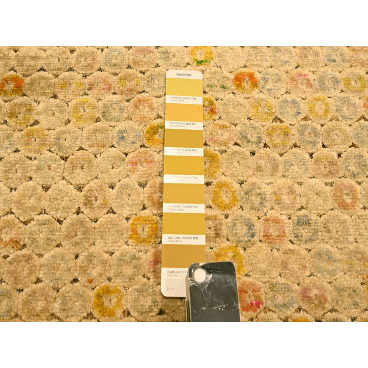 8'1" x 10'1" New Hand Knotted Beige Wool & Sari Silk Rectangle Oriental Rug - MOA10276184
