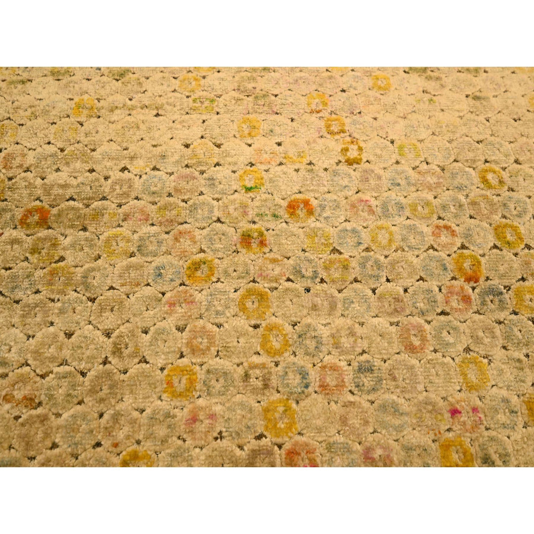 8'1" x 10'1" New Hand Knotted Beige Wool & Sari Silk Rectangle Oriental Rug - MOA10276184