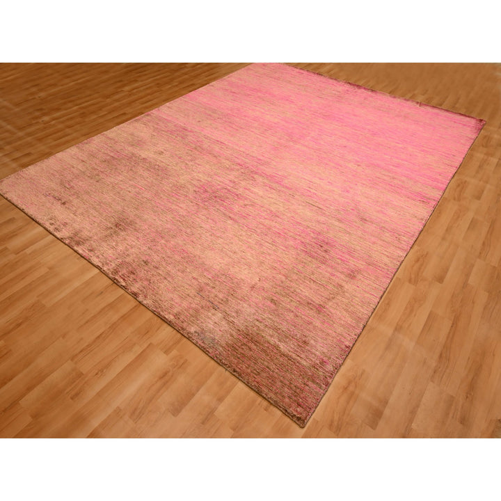 7'9" x 10'0" New Hand Knotted Pink Sari Silk Rectangle Oriental Rug - MOA10276187