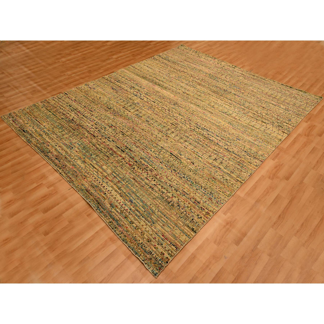 7'11" x 10'0" New Hand Knotted Brown Wool & Sari Silk Rectangle Oriental Rug - MOA10276188