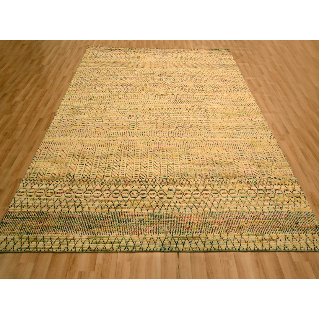 7'9" x 9'10" New Hand Knotted Brown Wool & Sari Silk Rectangle Oriental Rug - MOA10276189