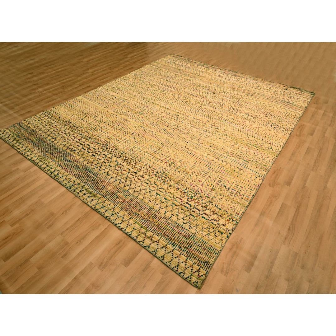 7'9" x 9'10" New Hand Knotted Brown Wool & Sari Silk Rectangle Oriental Rug - MOA10276189