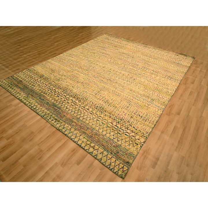 7'9" x 9'10" New Hand Knotted Brown Wool & Sari Silk Rectangle Oriental Rug - MOA10276189
