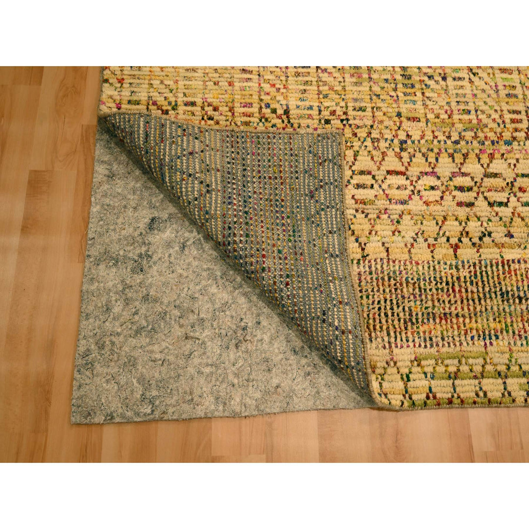7'9" x 9'10" New Hand Knotted Brown Wool & Sari Silk Rectangle Oriental Rug - MOA10276189