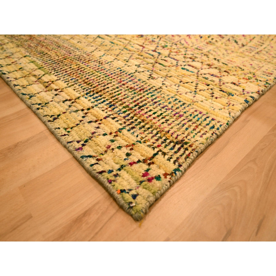 7'9" x 9'10" New Hand Knotted Brown Wool & Sari Silk Rectangle Oriental Rug - MOA10276189