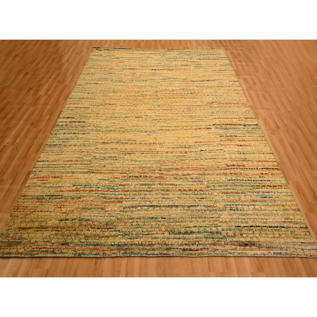 8'0" x 10'3" New Hand Knotted Yellow Wool & Sari Silk Rectangle Oriental Rug - MOA10276190
