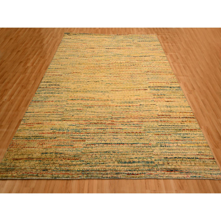 8'0" x 10'3" New Hand Knotted Yellow Wool & Sari Silk Rectangle Oriental Rug - MOA10276190
