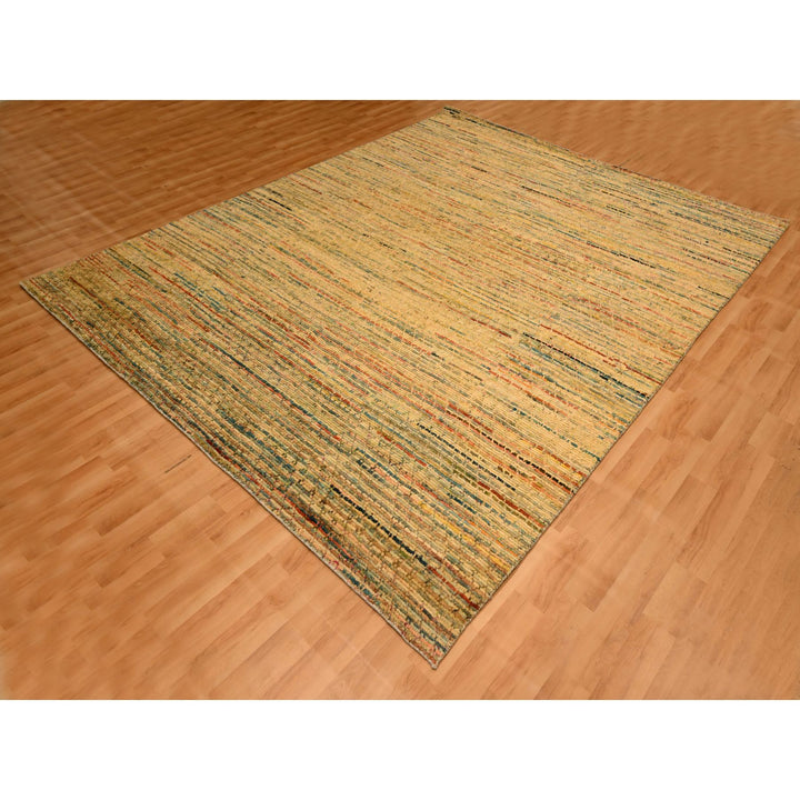 8'0" x 10'3" New Hand Knotted Yellow Wool & Sari Silk Rectangle Oriental Rug - MOA10276190