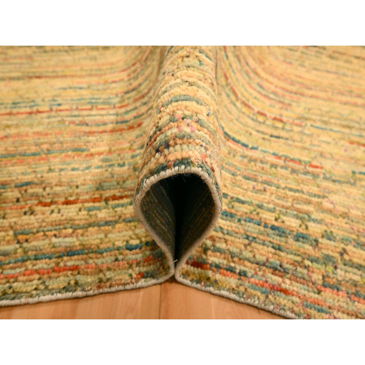 8'0" x 10'3" New Hand Knotted Yellow Wool & Sari Silk Rectangle Oriental Rug - MOA10276190