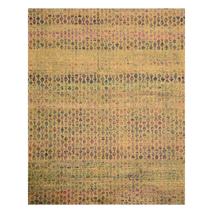 7'9" x 9'11" New Hand Knotted Brown Wool & Sari Silk Rectangle Oriental Rug - MOA10276191
