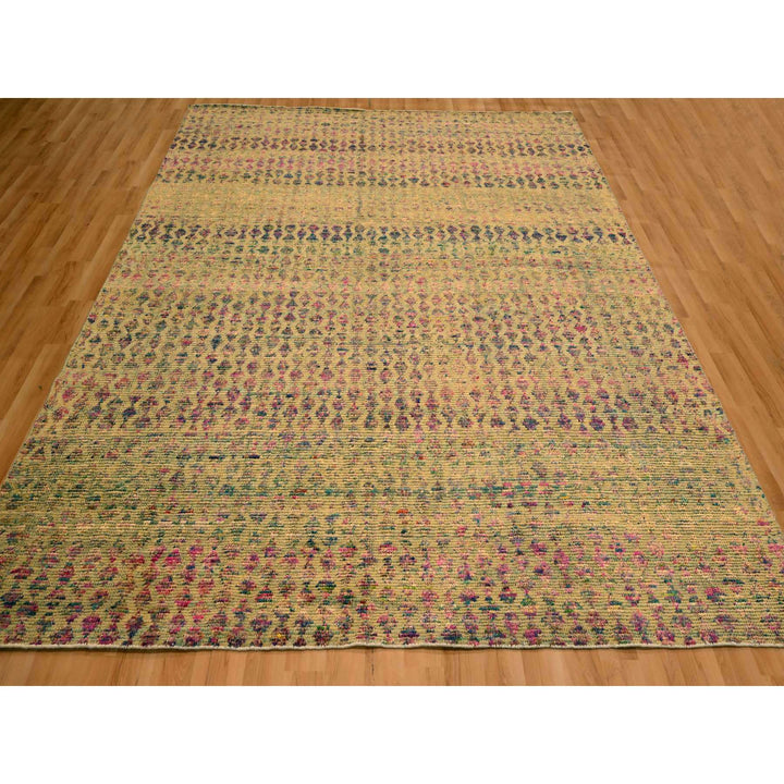 7'9" x 9'11" New Hand Knotted Brown Wool & Sari Silk Rectangle Oriental Rug - MOA10276191