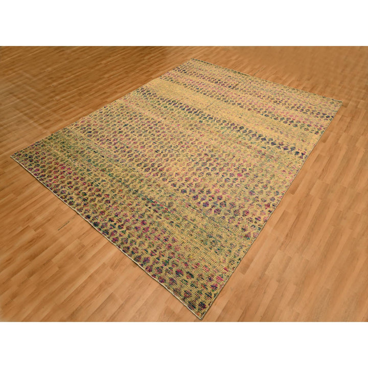 7'9" x 9'11" New Hand Knotted Brown Wool & Sari Silk Rectangle Oriental Rug - MOA10276191