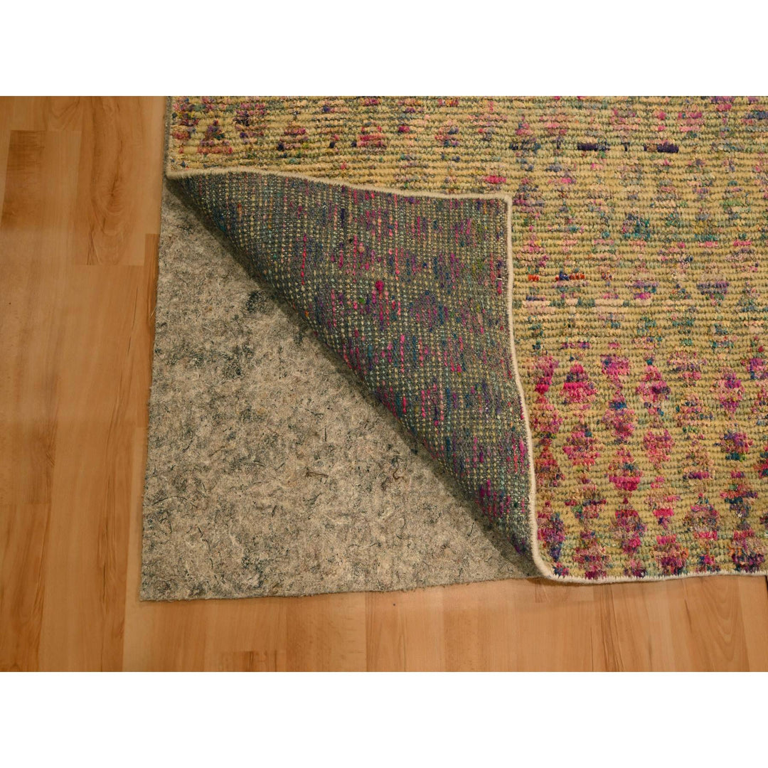 7'9" x 9'11" New Hand Knotted Brown Wool & Sari Silk Rectangle Oriental Rug - MOA10276191