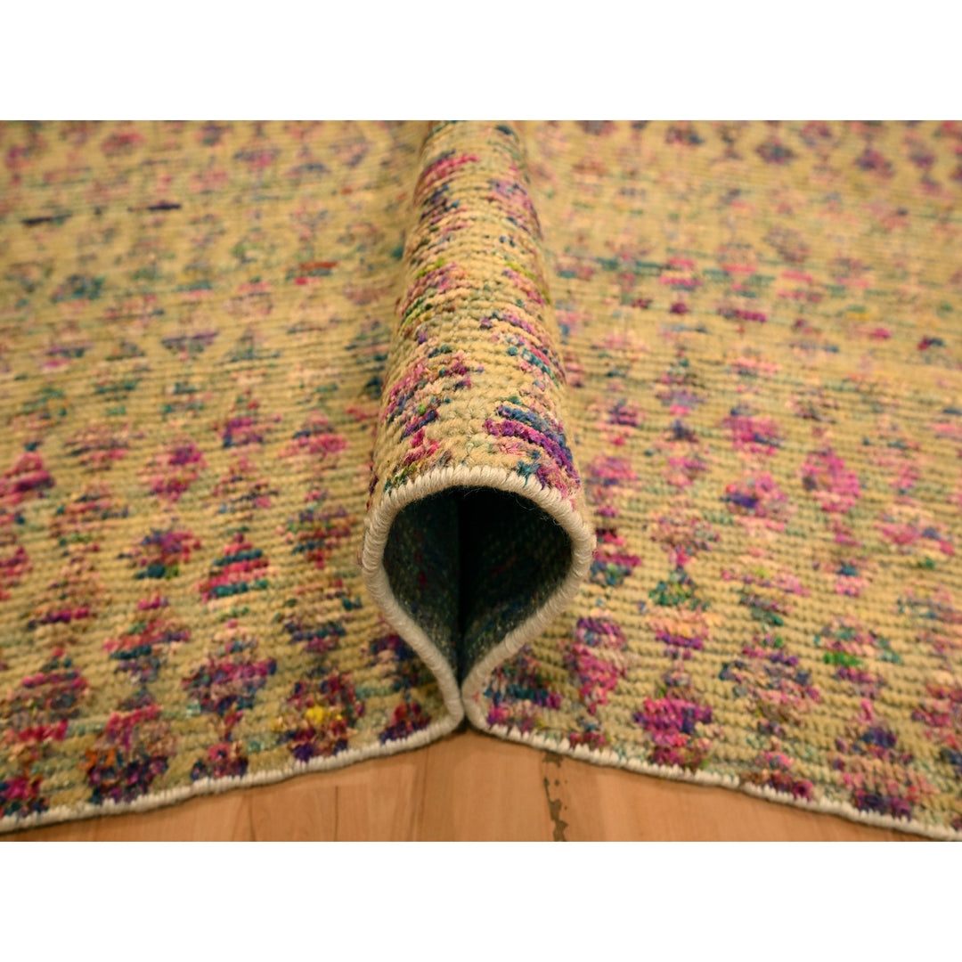 7'9" x 9'11" New Hand Knotted Brown Wool & Sari Silk Rectangle Oriental Rug - MOA10276191